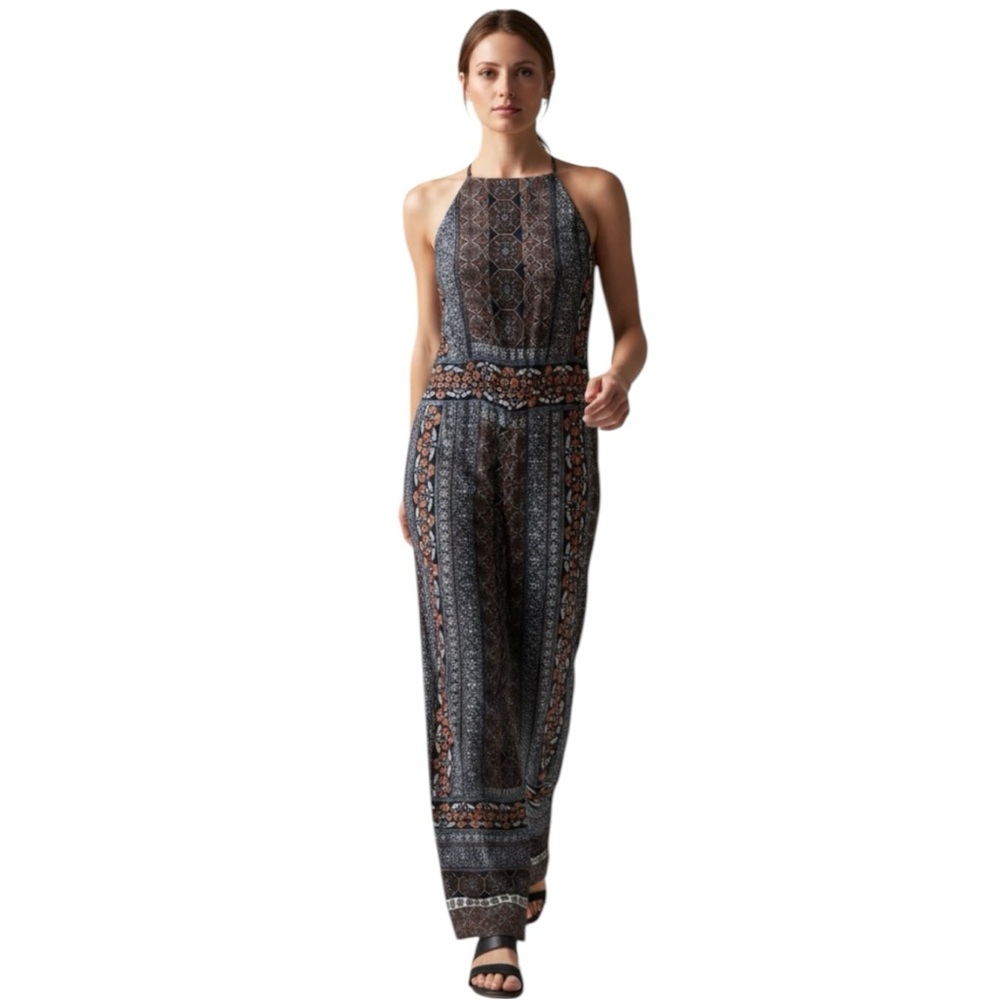 Crystal Sky Ethnic Inspired Halter-Neck Jumpsuit in Navy and Orange NWT Junior 9